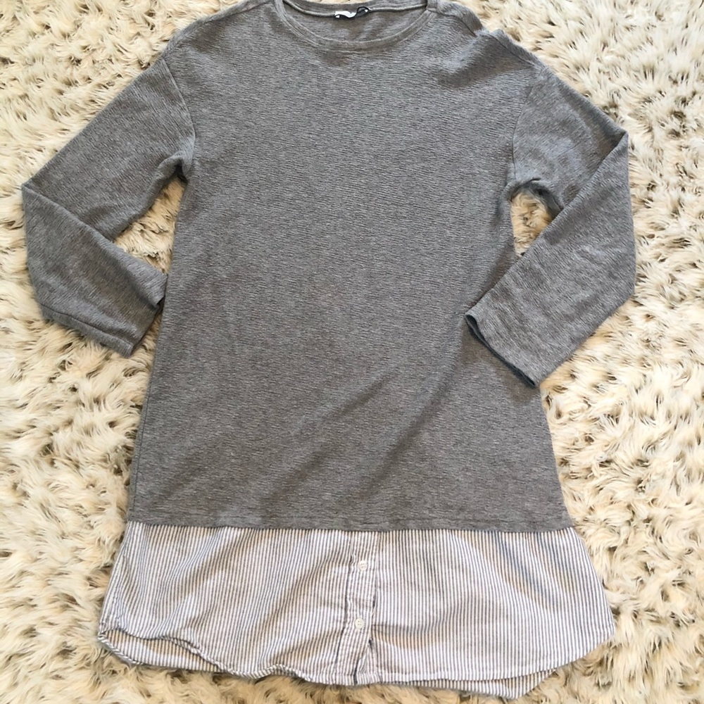 Zara layered dress gray striped button down